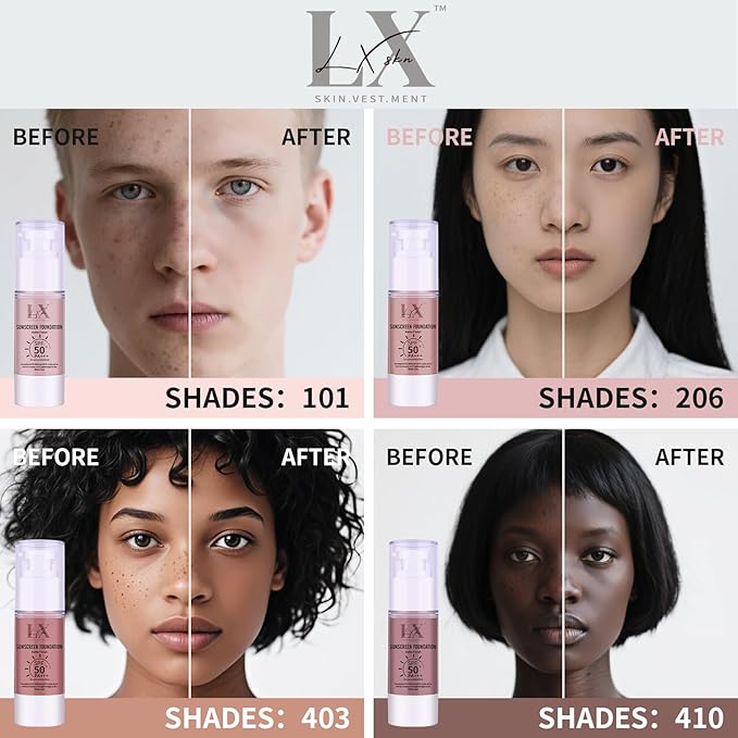 Tinted Face Sunscreen - Waterproof & Lightweight Liquid Foundation with SPF 50++, 3-in-1 Full Coverage Foundation Smooths & Blurs Pores, 101 Light