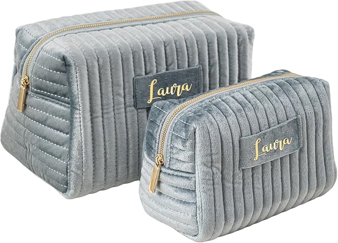 Personalized Makeup Bag, Velvet Custom Name Travel Makeup Bag with Zipper for Women Teen Girls Birthday Gifts Mothers Day Gifts for Mom
