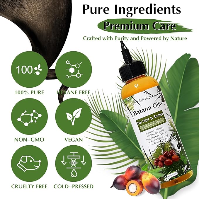 Batana Oil for Hair Growth - Dr. Sebi 100% Raw Natural Batana Oil, Care for Hair thickness Stronger 4 FL Oz