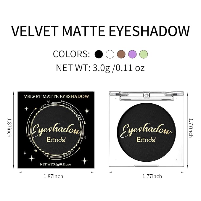 Erinde Black Eye Shadow, Matte Single Eyeshadow Pressed Powder Eyeshadow Makeup, Matte Shade Eyelid Color Eye Makeup for Women, High Pigment, Long Wear, Waterproof, Intense Color, 01 Black Swan