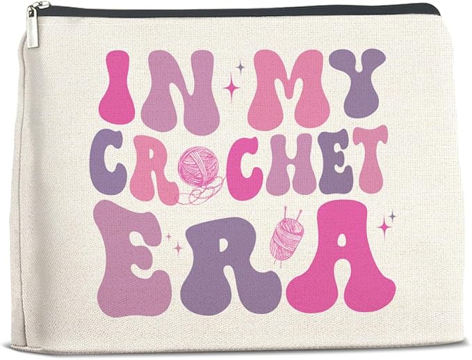 Crochet Gift Makeup Bag, Crochet Lover Gifts, Funny Knitting Gifts, in My Crochet Era Cosmetic Bag Zipper Makeup Pouch
