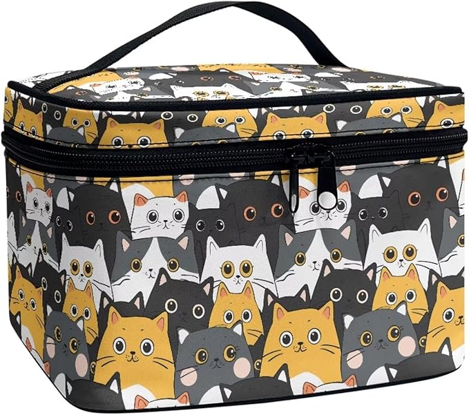 JoyLamoria Cute Cat Print Makeup Bag Pouch Cosmetic Bag Toiletry Bag Desk Cosmetics Pouch Storage Decor