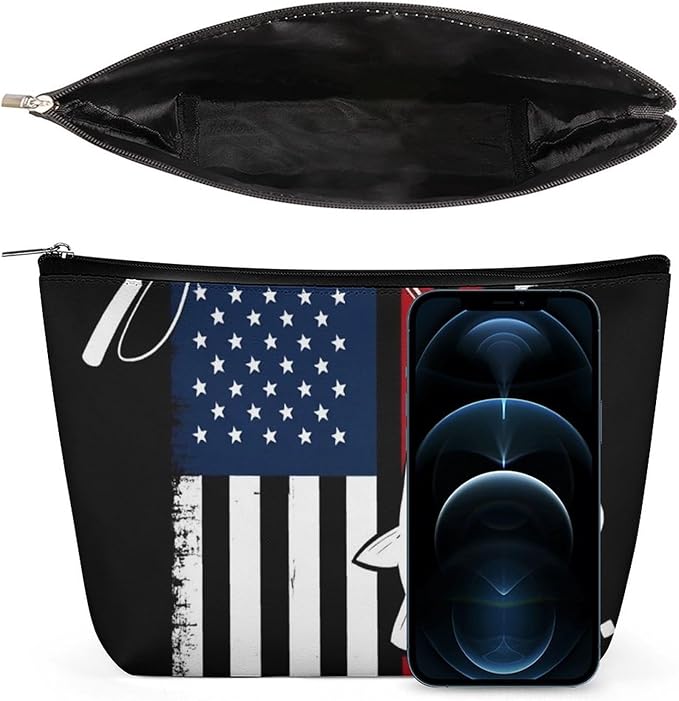 Fashion Zipper Cosmetic Case, Portable Makeup Case, Personality Toiletry Bag, Travel Cosmetic Toiletry Bag Bass Fish Fishing Lure American Flag