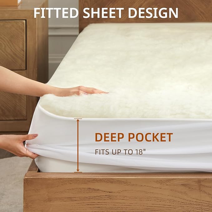 Bwarm Muilt-Zone Heated Mattress Pad Twin XL Wool Electic Mattress Pad, Touchscreen Bed Warmer with 9 Heat Settings, 1-12 Hours Auto Off Memory Deep Pocket,Machine Wash White Twin XL 39" x 80"
