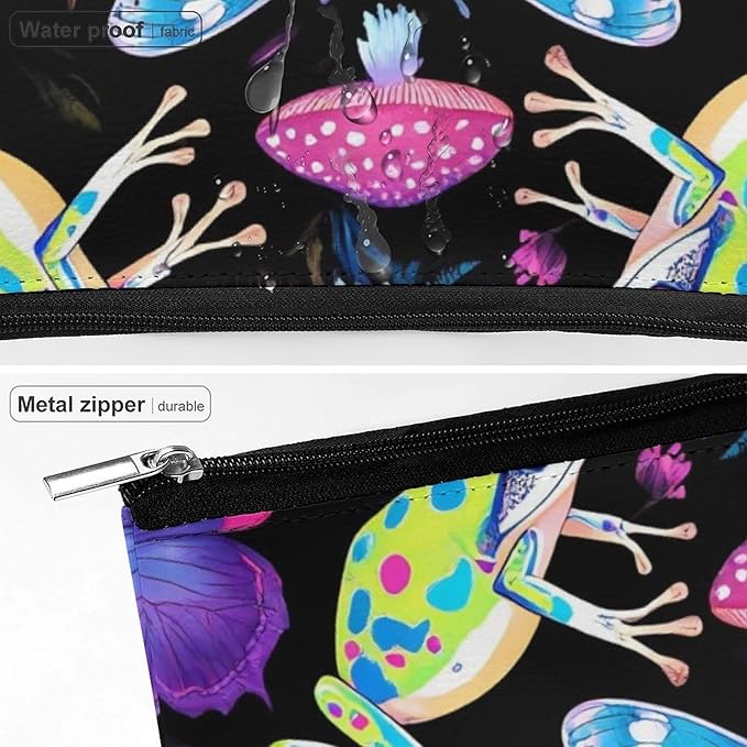 Small Zipper Cosmetic Case, Portable Makeup Case, Toiletry Bag, Travel Cosmetic Toiletry Bag Goth Moon Frogs Moth Butterfly Magical Mushroom Leaves