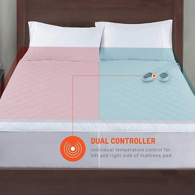 Degrees of Comfort Dual Control California King Heated Mattress Pad | Electric Bed Warmer W/Adjustable Zone Heating | Fit Up to 15 Inch | 12.5ft Long Cord, White