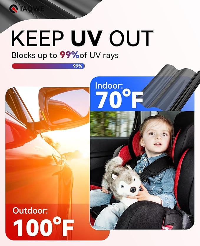 Car Ceramic Window Tint 20" in x 10'Ft with 20% Percent VLT, Nano Ceramic Tinted Film for Car Windows, UV&IR Protection Heat Insulation Anti-Explosion Scratch Resistant