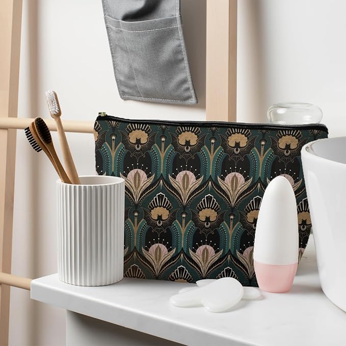 Witch Bags: Cosmetic Toiletry Bag - Vintage 1920s Gothic Bats and Flowers Aesthetic, Great for Women's Gothic Gifts or Halloween Gifts