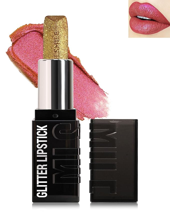 Diamond Glitter Matte Lipstick, Long Lasting Waterproof Gold Pink Metallic Sparkling High Pigment Non-Stick Lip Tint Lip Gloss,Full-coverage Lipgloss, Christmas Lip Makeup Gift for Women Girl-05