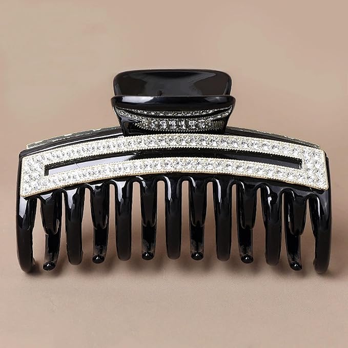 SINIDE Rhinestone Hair Claw Clips, Crystal Jaw Clip Nonslip Acrylic Claw Clips for Thick Long Hair, Fashion Elegant Clamps Accessories for Women Ladies Strong Hold Barrette for Styling (2 Pack)