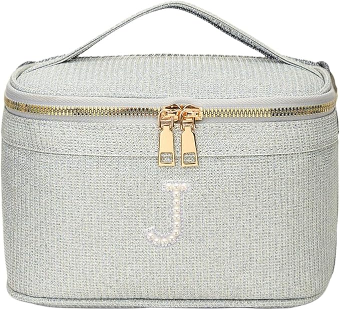 EURYNOME Makeup Bag with Custom Letter J, Water-Resistant Travel Organizer Pouch, (8.3x5.1x5.1 Inch) Cosmetic Case for Women