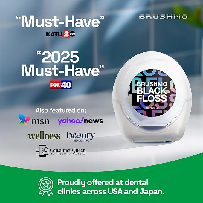 Brushmo Black Floss (BBFloss) - Expanding Floss, Gum-Friendly Soothing Mint Dental Floss, Natural Vegan Wax to Remove Plaque from Teeth, Dentist Designed PTFE & PFAS Free Oral Care, 2 Spools, 110 yd
