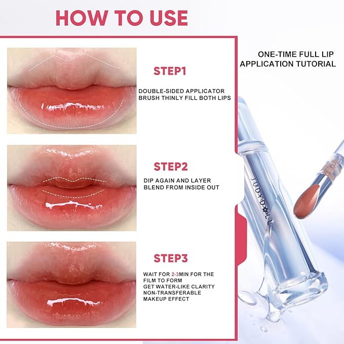 JUDYDOLL Ice Watery Lip Gloss- Long Lasting & Transfer-Proof, Infused with 86% Essence with Ice Iron Applicator, Non-Sticky Glossy Finish for Daily Wear, Mirror Lip Glazes, Moisturizing Plumping Gloss
