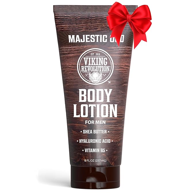 Viking Revolution Majestic Oud Body Lotion for Men – Mens Lotion for Dry Skin with Shea Butter, Hyaluronic Acid and Vitamin B5 – Nourishing Mens Body Lotion for Hydrated and Smooth Skin (8oz, 1 Pack)