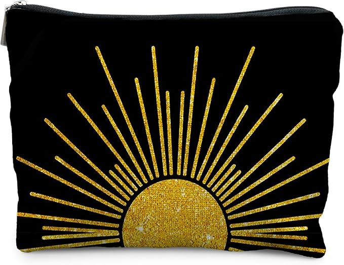 Boho Makeup Bag, Boho Abstract Black and Gold Sun Sunshine Makeup Bags for Women, Boho Gifts for Women, Boho Makeup Pouch Zipper Pouch, Aesthetic Makeup Bag