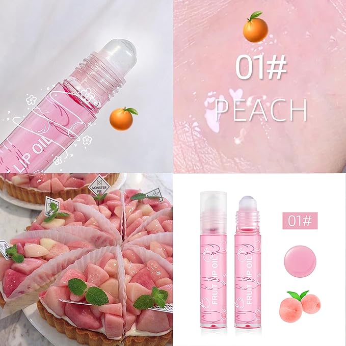 Girls Roll On Lip Gloss Set with Case, 4 Pcs Glossy Lip Make up for Kids and Teens Fruity Flavors, Kid Friendly, Party Gift, Best Friends (Pink-4, M)