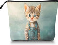 Cosmetic Bags Travel Makeup Toilet Case Waterproof Pouch for Women Girls 6.7X9.45inches - The Adorable Allure of A Kitten in Blue Overalls