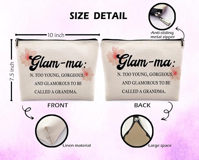 Glamma Definition Makeup Cosmetic Bag, Inspirational Grandma Makeup Travel Bag, Grandma Appreciation Cosmetic Bag Gifts For Grandma Grandmother Birthday Mother's Day from Granddaughter Grandson