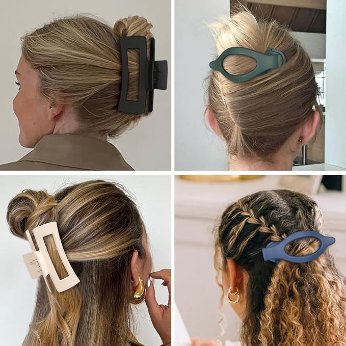 Hair Clips for Women 4.3 Inch Large Hair Claw Clips 8 pcs Square Claw Clips & Flat Hair Clips for Thick or Thin Hair French Concord Hair Barrettes Alligator Hair Accessories for Women (Dark Colorful)