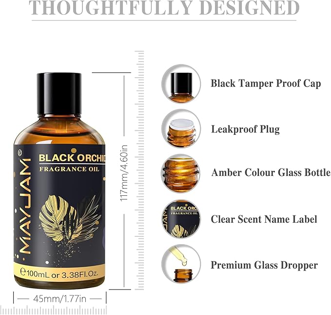 MAYJAM 100ML/3.38FL.OZ Black Orchid Fragrance Oils with Glass Dropper, Essential Oils for Diffusers for Home, Long Lasting Scented Oils for Diffusers Soap Candle Making