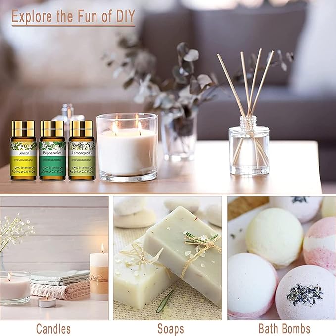 PHATOIL 15PCS Essential Oils Set - 5ml/0.17fl.oz Premium Quality Essential Oils for Diffusers, DIY Soap Candle Making, Gifts for Families and Friends