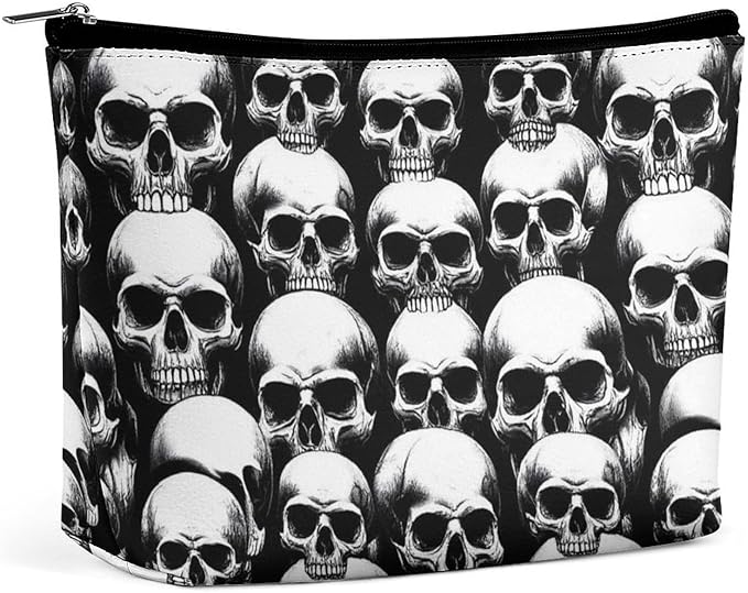 Women's Makeup Case, Large Zipper Cosmetic Case, Toiletry Bag, Travel Cosmetic Toiletry Bag Cool Funny Goth Skulls