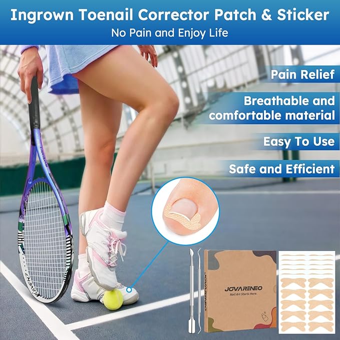 Ingrown Toenail Treatment, No Glue Breathable Curved Toenail Corrector，Ingrown Toenail Corrector Strips with File and Lifter, Professional Nail Correction Stickers 60Pcs