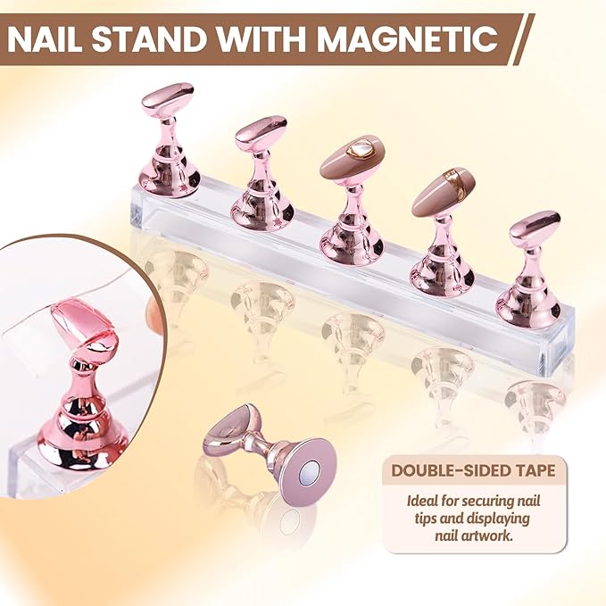 Nail Art Tools Set, 15 Nail Art Brushes 6 Nail Dotting Tool 3 Nail Stickers 2nail buffer 2 toe separator with Nail Stand Holder for Nail Tech & Beginners Nail Art Supplies Kit (Pink)