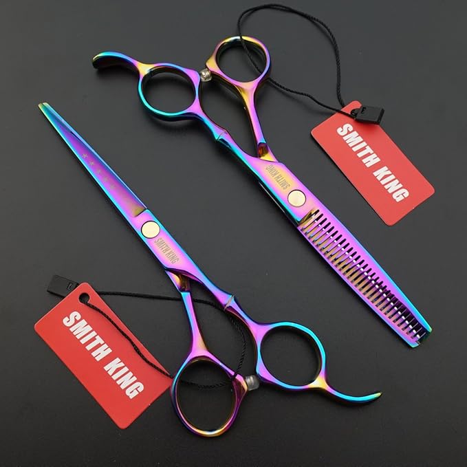 6.0 Inches Professional hair cutting thinning scissors set with razor (Rainbow)