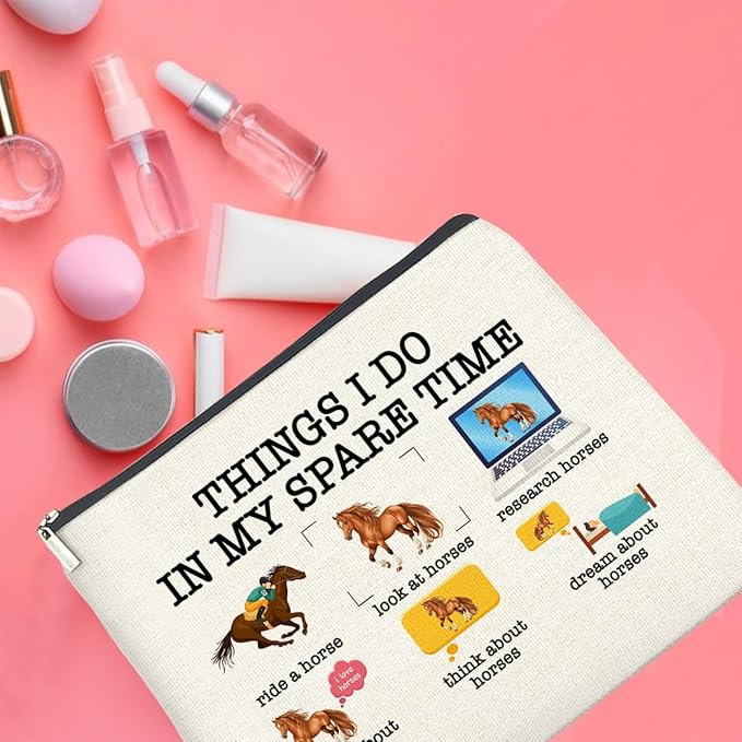 Horse Gifts Makeup Bag, Funny Horse Gifts for Women Horse Lovers Cowgirl, Thing I Do in My Spare Time Horse Zipper Makeup Pouch