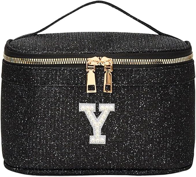 EURYNOME Makeup Bag with Custom Letter Y, Water-Resistant Travel Organizer Pouch, (8.3x5.1x5.1 Inch) Cosmetic Case for Women