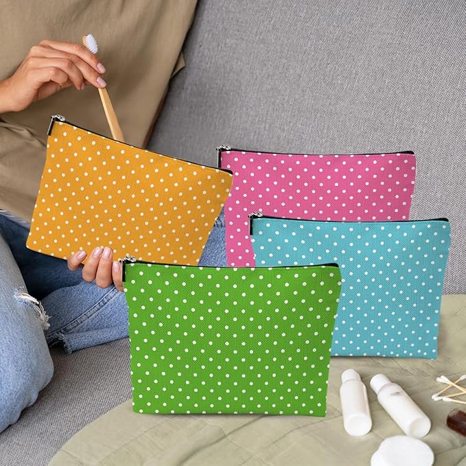 4pcs Colorful Polka Dot Makeup Bag, Cosmetic Bags for Women, Cute Travel Toiletry Bags Organizer with Zipper Make up Bag Appreciation Christmas Birthday Friendship Gifts for Team Girls Sister Bestie