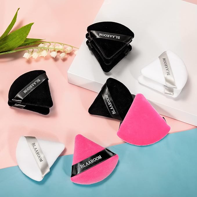 BLAAROOM 12 Pieces Powder Puff Face Makeup Puff Triangle Powder Puffs for Loose Powder Wet Dry Powder Soft Cosmetic Foundation Sponges Wedge Shape Beauty Makeup Tools - Rose Red