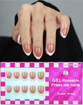 16 size white french tip almond press on nails for women,32 pcs super short petite oval nails with glue and stick, Brown French