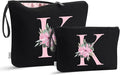 Vavabox A-Z Personalized Makeup Bag, Birthday Gifts for Women Mom, Gifts for Best Friend, Bride Bridesmaid Cosmetic bag (K, 04-Black Set)