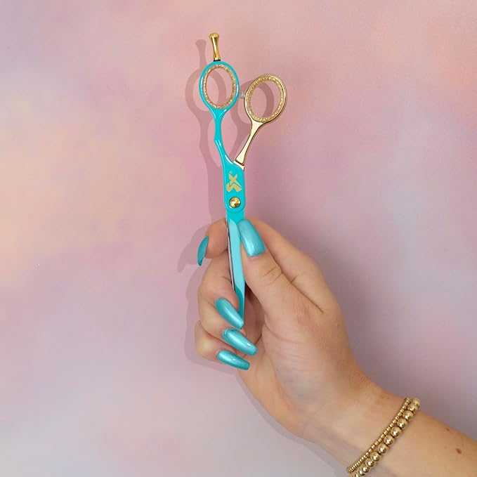 Cricket Shear Xpressions Charmed Life 5.75” Professional Stylist Hair Cutting Scissors, Japanese Stainless Steel Shears, Guidance Counselor (Aqua & Gold Chrome)