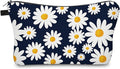 Cute Travel Makeup Bag Cosmetic Bag Small Pouch Gift for Women (Daisy Dark Blue)