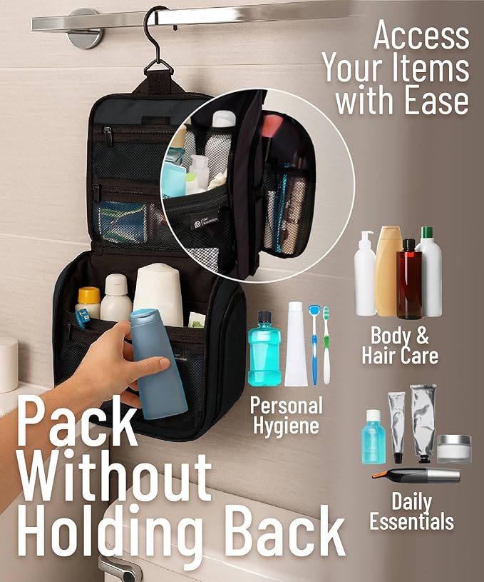 DD D&D Wanderlust D&D Hanging Travel Toiletry Bag for Men and Women – Cosmetics, Makeup and Toiletries Organizer Kit with 10 Compartments