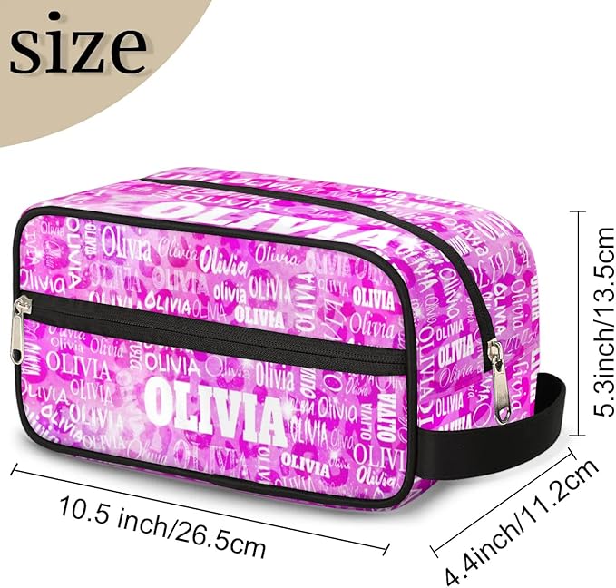 Custom Travel Toiletry Bag for Women, Large Makeup Bag, Cosmetic Bag, Comestic Essentials for Women, Watercolor Pink Leopard