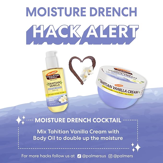 Palmer's Cocoa Butter Formula Body Cream, Moisture Drenching Tahitian Vanilla, 8.8 Oz, 72Hr Hydration with Shea Butter & Vitamin E for Softer Skin, Protects & Soothes Dryness, Dermatologist Approved