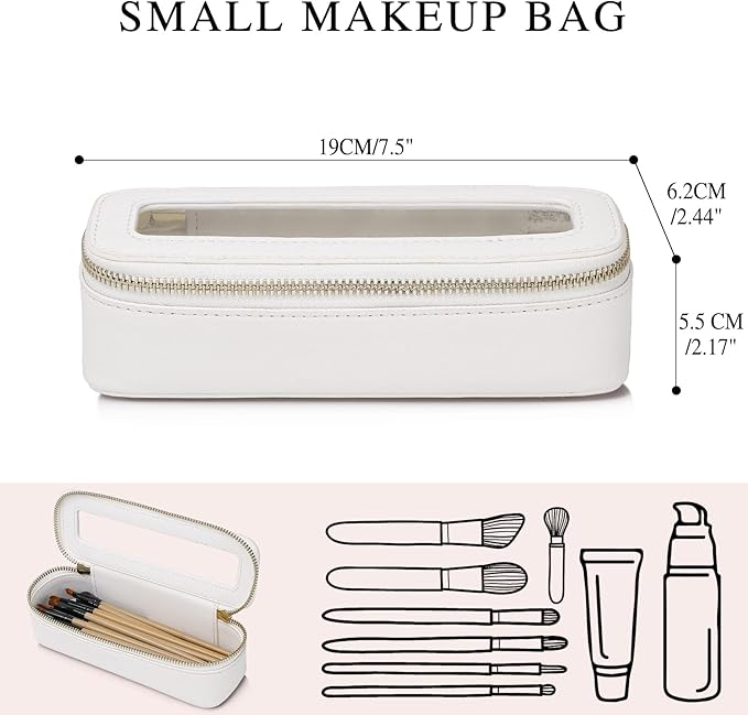 Pinkmik Makeup Brush Bag Slim Clear Makeup Bag Transparent Travel Cosmetic Case & Toiletry Bag with Zipper Small Beatuy Makeup Bag Purse Organizer for Women (White, SLIM)