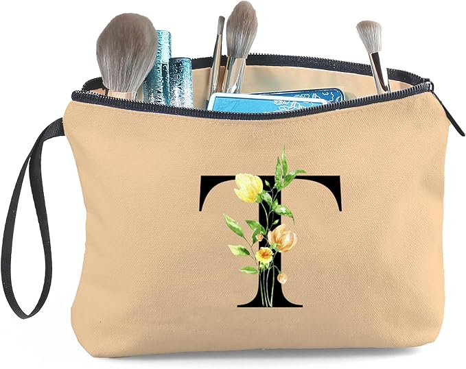 Women Birthday Unique Bride to be Bridal Shower Initial Gifts for Mom Sister Friend Her Teacher Aunt Makeup Cosmetic Bag with Mirror Mothers Day Christmas Graduation T