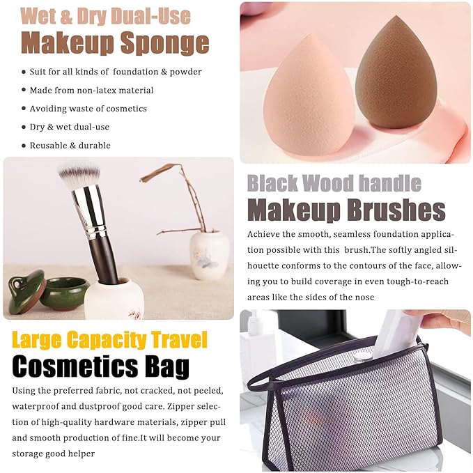 All in One Makeup Kit for Women Full Kit,Travel Make Up Gift Set for Women Teens Girls, Includes Eyeshadow,Foundation,Lipstick,Mascara,Brush,Sponge,Brow Powder & Soap,Eyeliner,Primer,Contour,Bag