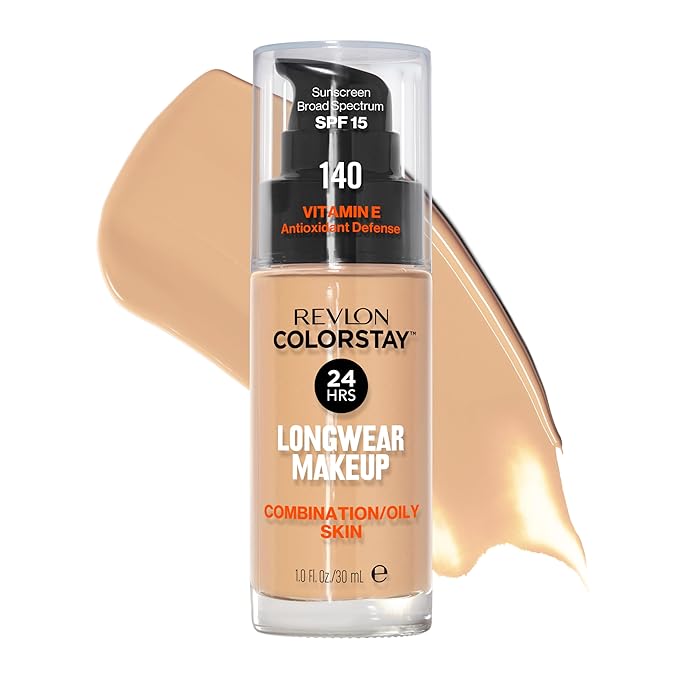 Revlon Liquid Foundation, ColorStay Face Makeup for Combination & Oily Skin, SPF 15, Medium-Full Coverage with Matte Finish, 140 Oatmeal, 1 Fl Oz