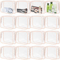 16 Pieces Clear Makeup Bags Bulk, TSA Approved Toiletry Bags Travel Pouch, Waterproof PVC Plastic Small Clear Cosmetic Bags with Zipper for Organizing (Light Pink Border)