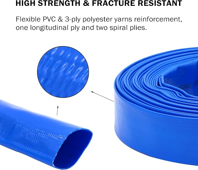 DAVCO 2" x 50 ft Pool Backwash Hose, Heavy Duty Reinforced Blue PVC Lay Flat - Image 3