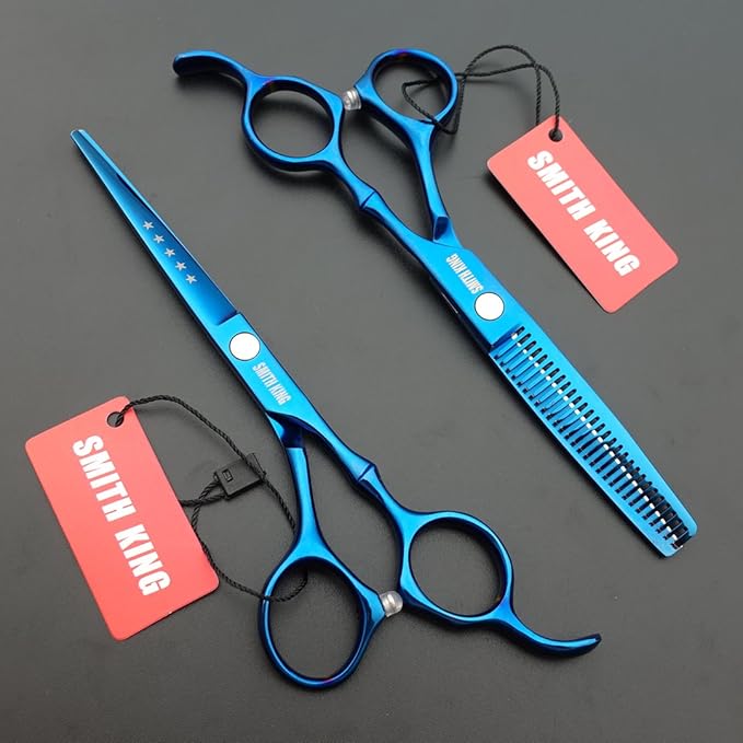 6.0 Inches Professional hair cutting thinning scissors set with razor (Blue)