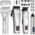 Hair Clippers for Men,4 in 1 Professional Hair Clippers T-Blade Trimmer Electric Foil Shaver Nose Hair Trimmer Set,Cordless Barber Hair Cutting Men’s Grooming Kit LCD Display Gifts (Silver)