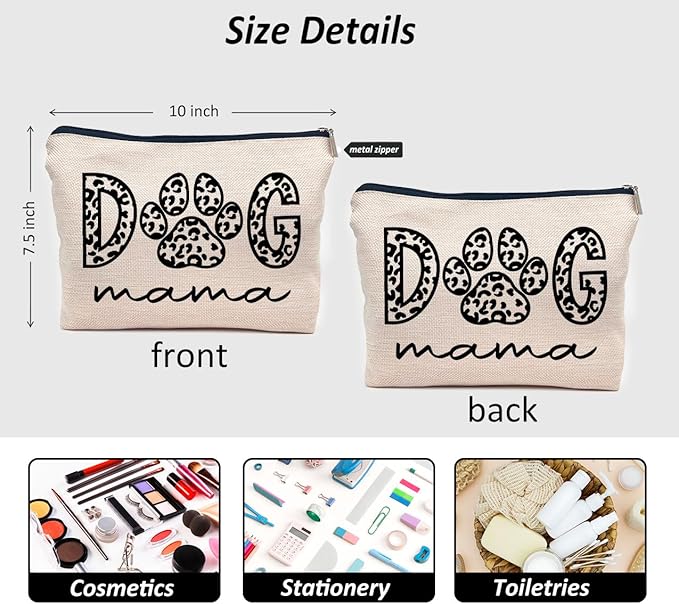 IWXYI Dog Mom Gifts For Women,Dog mama Makeup Bags with Zipper,Dog mama Makeup Bag Zipper Pouch Travel Toiletry Gifts For Women