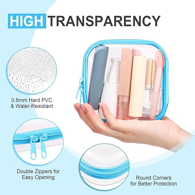 Hoolerry 4 Pcs Hard Clear Zipper Case Makeup Bags Plastic Pencil Pouch Transparent Storage Box Containers for Cosmetics, Snacks, Building Blocks, Puzzles(Multicolor,5 x 5 x 2 in)